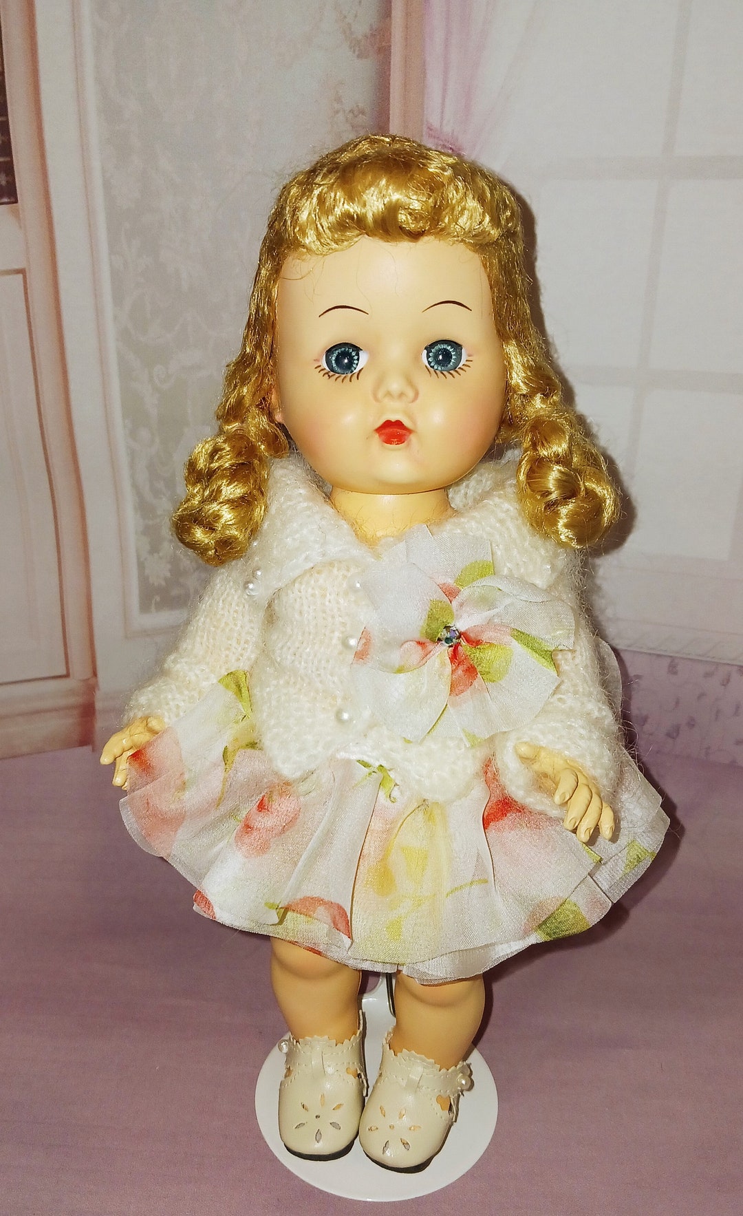 Vintage 50s Doll, Littlest Angel or Walker 10 Hard Plastic, With Custom Outfit Skirt