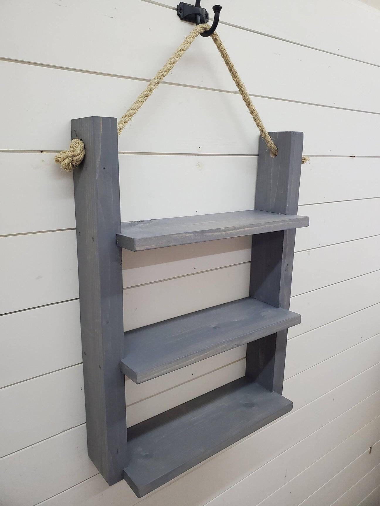 Rustic Ladder Shelf Rope Hanging Ladder Shelf Farmhouse Etsy UK