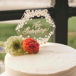 Pearl cake topper custom name wedding personalized baptism cake topper wedding decor pearls and prosecco bridal shower cake topper acrylic