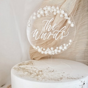 Pearl acrylic cake topper acrylic wedding cake topper pearl cake topper bride and groom name cake topper with pearls wedding cake top