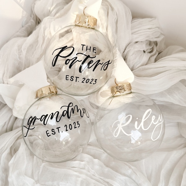 Hand lettered ornament personalized glass balls custom glass ornament Christmas gift newlywed Christmas calligraphy ornament fillable round