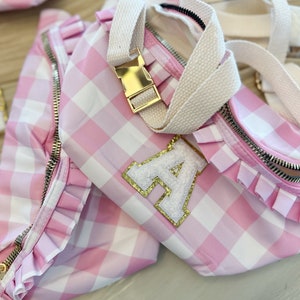 Custom Fanny Pack Pink Gingham Ruffle Crossbody Bag Chenille - Etsy