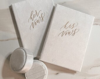 Velvet vow books set of 2 wedding ceremony wedding vow books his and her vow booklets gold foil and ivory wedding flatlay accessories prop