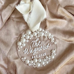 Pearl ornament personalized calligraphy ornament hand written engaged ornament newlywed Christmas gift wedding ornament for couple Christmas