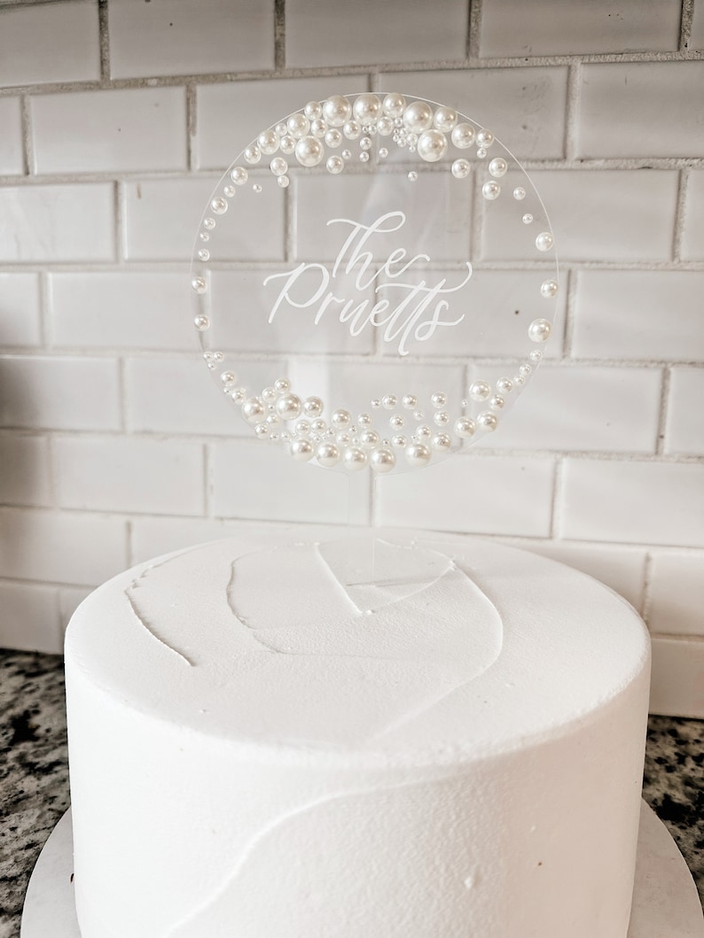 Pearl acrylic cake topper acrylic wedding cake topper hexagon clear cake topper