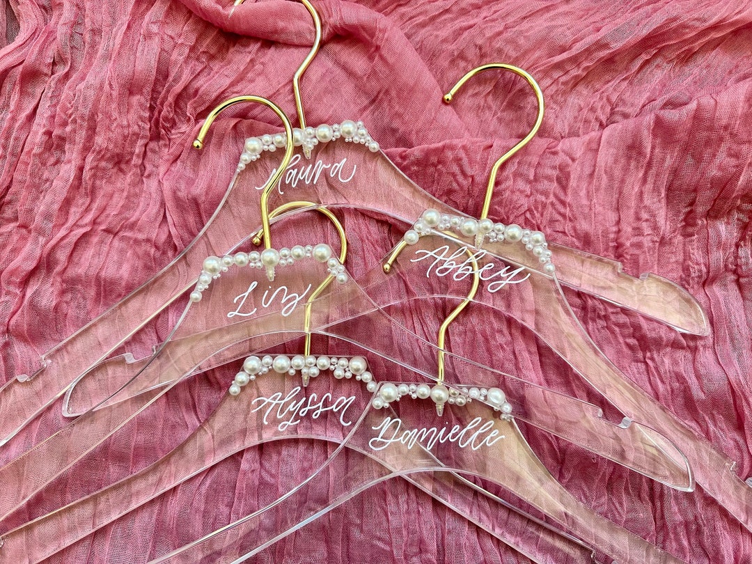 Set of Pearl Bridesmaid Hangers Acrylic Bridal Party Hangers Etsy