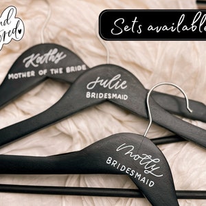 Bridesmaid hangers personalized name hangers bridal party hangers black bridal hanger custom bridesmaid hanger set modern bridesmaid gift