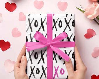Valentijns inpakpapier rol galentine feestmeisjes Valentijn cadeaupapier preppy schattig inpakpapier zwart en wit xoxo inpakvellen