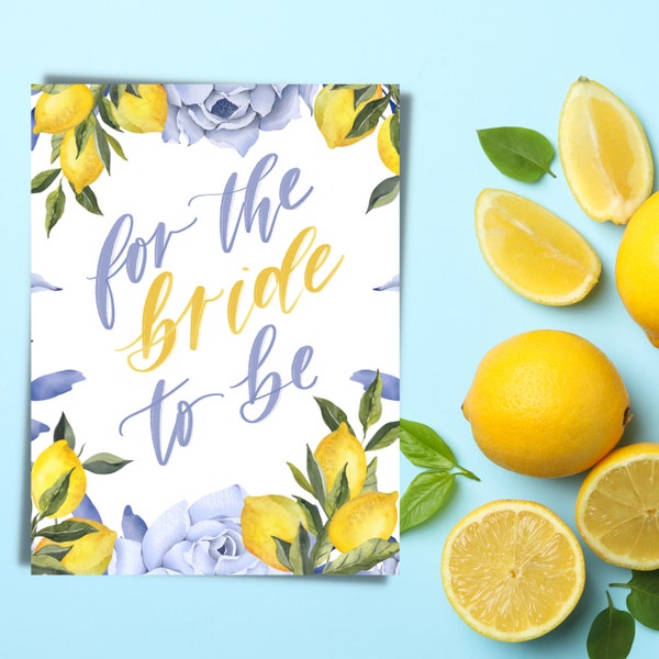 Lemon bridal shower card printable citrus bridal shower yellow and blue wedding shower card Italian bridal shower lemon theme greeting card