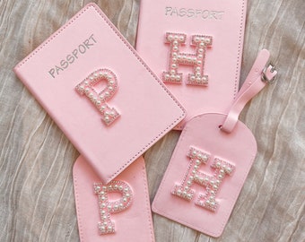 Custom passport cover pink honeymoon passport book monogram initial travel essential destination wedding favor bridesmaids gift from bride