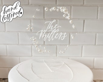 Pearl acrylic cake topper acrylic wedding cake topper hexagon cake topper bride and groom name cake topper with pearls cake topper wedding