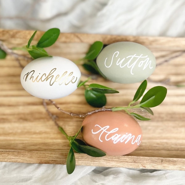 Personalized Easter eggs wood egg placecards Easter table decor name place cards spring tablescape Easter decoration table Easter brunch