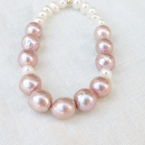 Mauve pink purple round Edison Pearl and white pearl stretch bracelet, wrist size 6.5 inches, June birthstone, elastic beaded bracelet