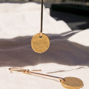 Matte Gold Vermeil Organic Coin Bar Earrings in 14K Gold Fill, Minimalist Earrings, Bohemian Earrings, Dainty Light Weight, Charm Earrings image 4