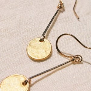 Matte Gold Vermeil Organic Coin Bar Earrings in 14K Gold Fill, Minimalist Earrings, Bohemian Earrings, Dainty Light Weight, Charm Earrings image 7