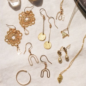 Matte Gold Vermeil Organic Coin Bar Earrings in 14K Gold Fill, Minimalist Earrings, Bohemian Earrings, Dainty Light Weight, Charm Earrings image 10