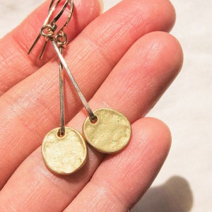 Matte Gold Vermeil Organic Coin Bar Earrings in 14K Gold Fill, Minimalist Earrings, Bohemian Earrings, Dainty Light Weight, Charm Earrings image 8