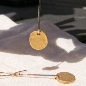 Matte Gold Vermeil Organic Coin Bar Earrings in 14K Gold Fill, Minimalist Earrings, Bohemian Earrings, Dainty Light Weight, Charm Earrings image 5