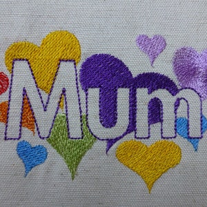 Mothers day embroidery Mum with hearts machine embroidery design
