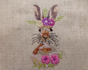 desenho de bordado de coelho com lindas flores bordado de coelho desenho de bordado de máquina de lebre