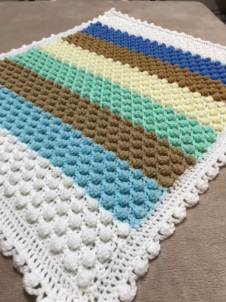 Crochet Blanket Crochet Bobble Pram Blanket Gender Neutral - Etsy
