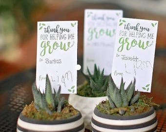Digital Printable Gift Tags - Set of 3 Designs - Thank You For Helping Me Grow Leaf Plants Nature Pun School Teacher Gifts Plant Puns Thanks
