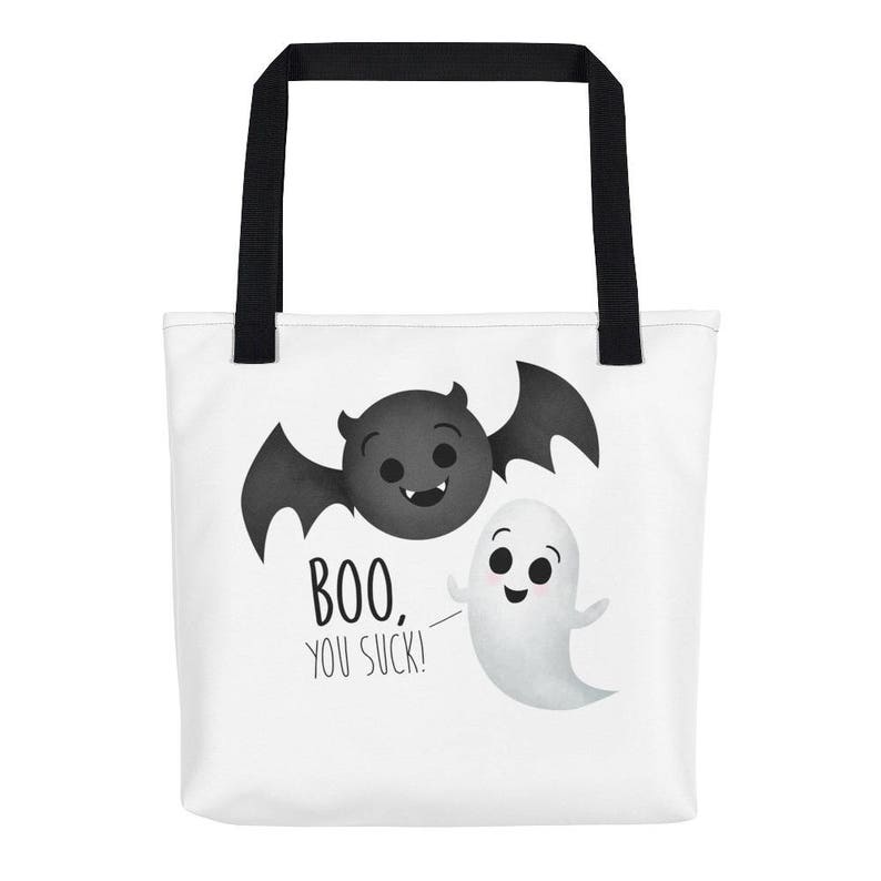 Boo You Suck Tote Bag Funny Vampire Bat And Ghost Happy | Etsy