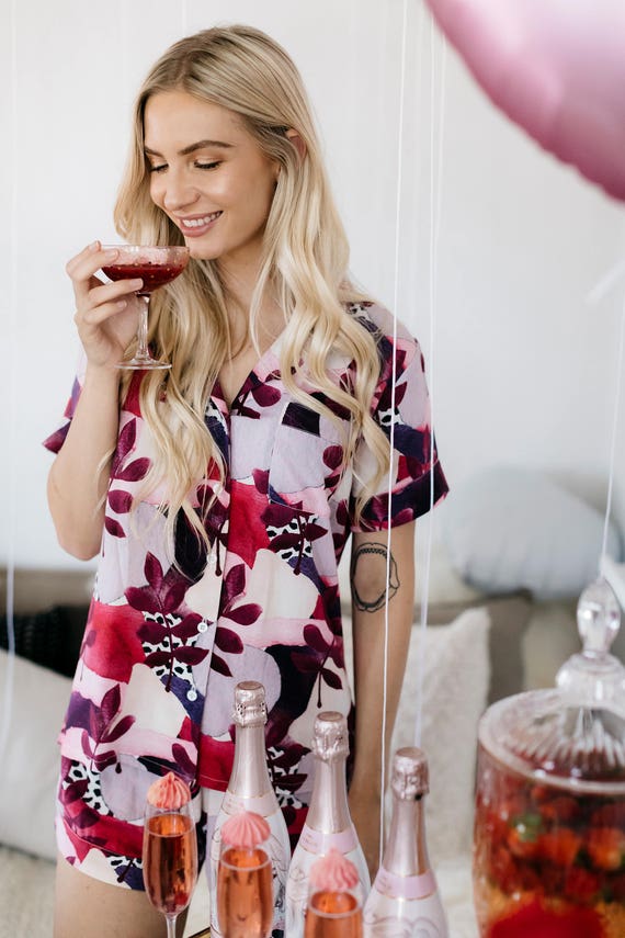 Womens Pajamas, Floral, Pajama Set, Women's Pajamas, PJ Set, Pajama Short, Pajama Shirt, Womens PJs, Ladies Pajamas, Sleepwear, Pyjama Set