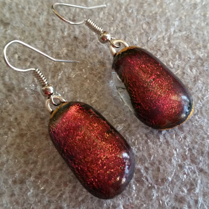 Magenta Rose Gold Dichroic Fused Glass Pendant and Earrings set D022