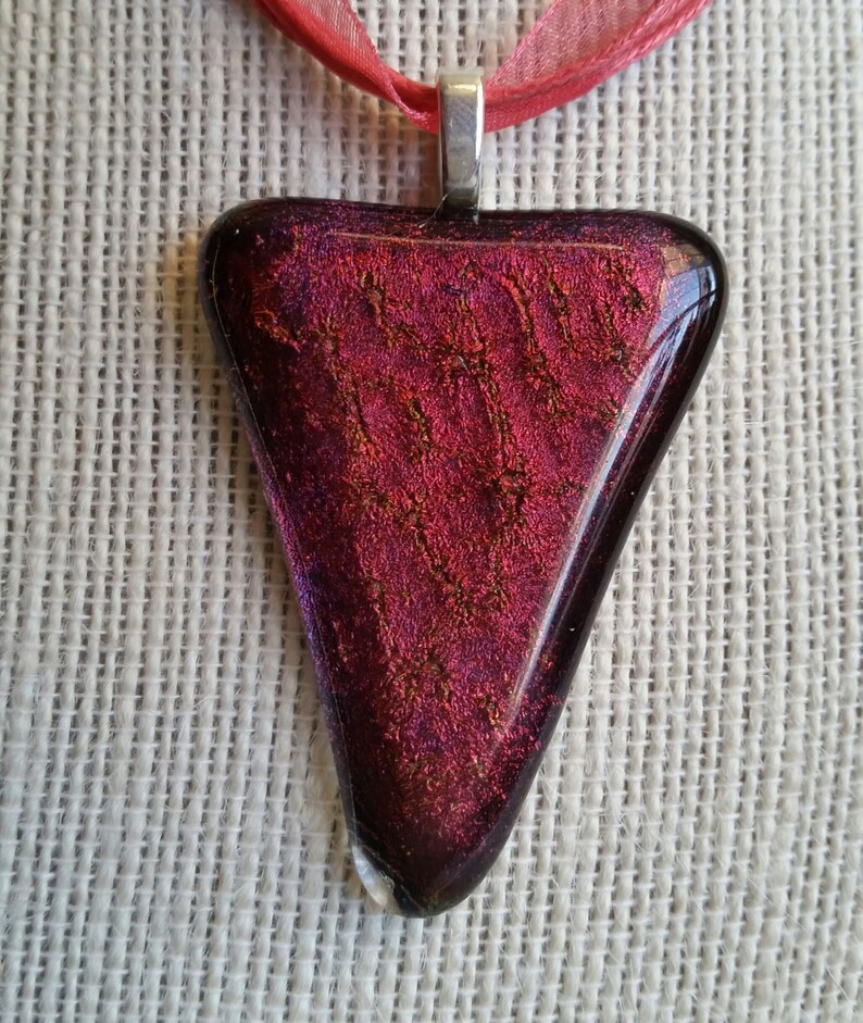 Magenta Rose Gold Dichroic Fused Glass Pendant and Earrings set D022