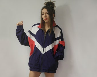 1990s fashion Vintage 80s 90s Windbreaker Colorful Rainbow Colorblock Crazy jacket