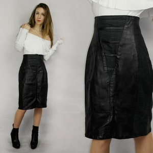 80s Black Real Leather Skirt / Joques Sac elegant leather skirt / black pencil skirt / Midi skirt / image 1