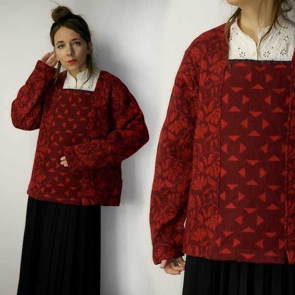 Floral wool sweater / Sabine Hofius wool sweater / Red floral wool sweater / Boho Romatic Folk sweater /