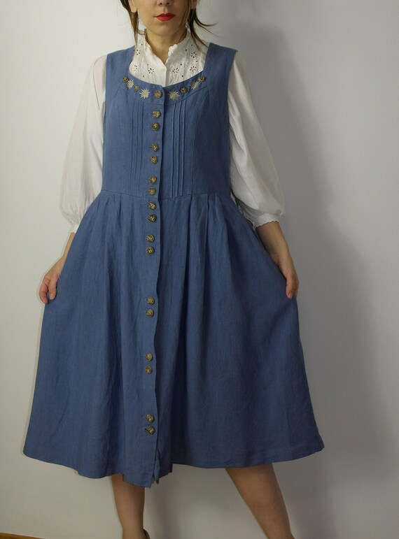 Vintage linen blend trachten dress Alphorn / Blue… - image 4