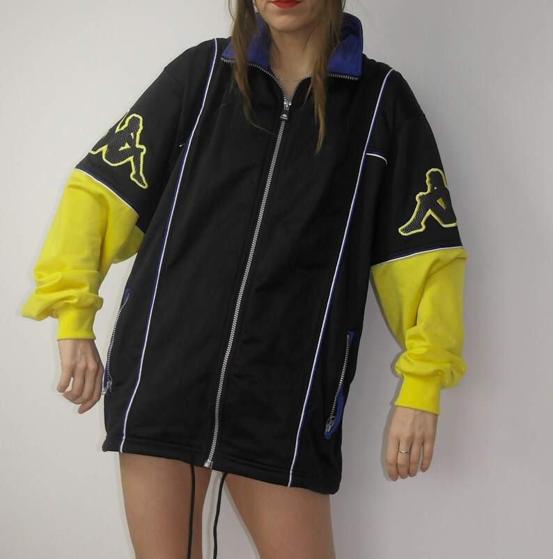 Vintage Kappa tracksuit top Color block Kappa Sport Jacket Black Kappa track top Vintage Activewear 90s sport jacket large
