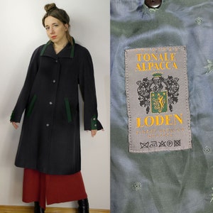 Vintage Trachten Wool Alpaca coat / Vintage Austrian Austria Loden dirndl dark blue coat  / Mid length Wool Alpaca Coat / Tyrol winter Coat