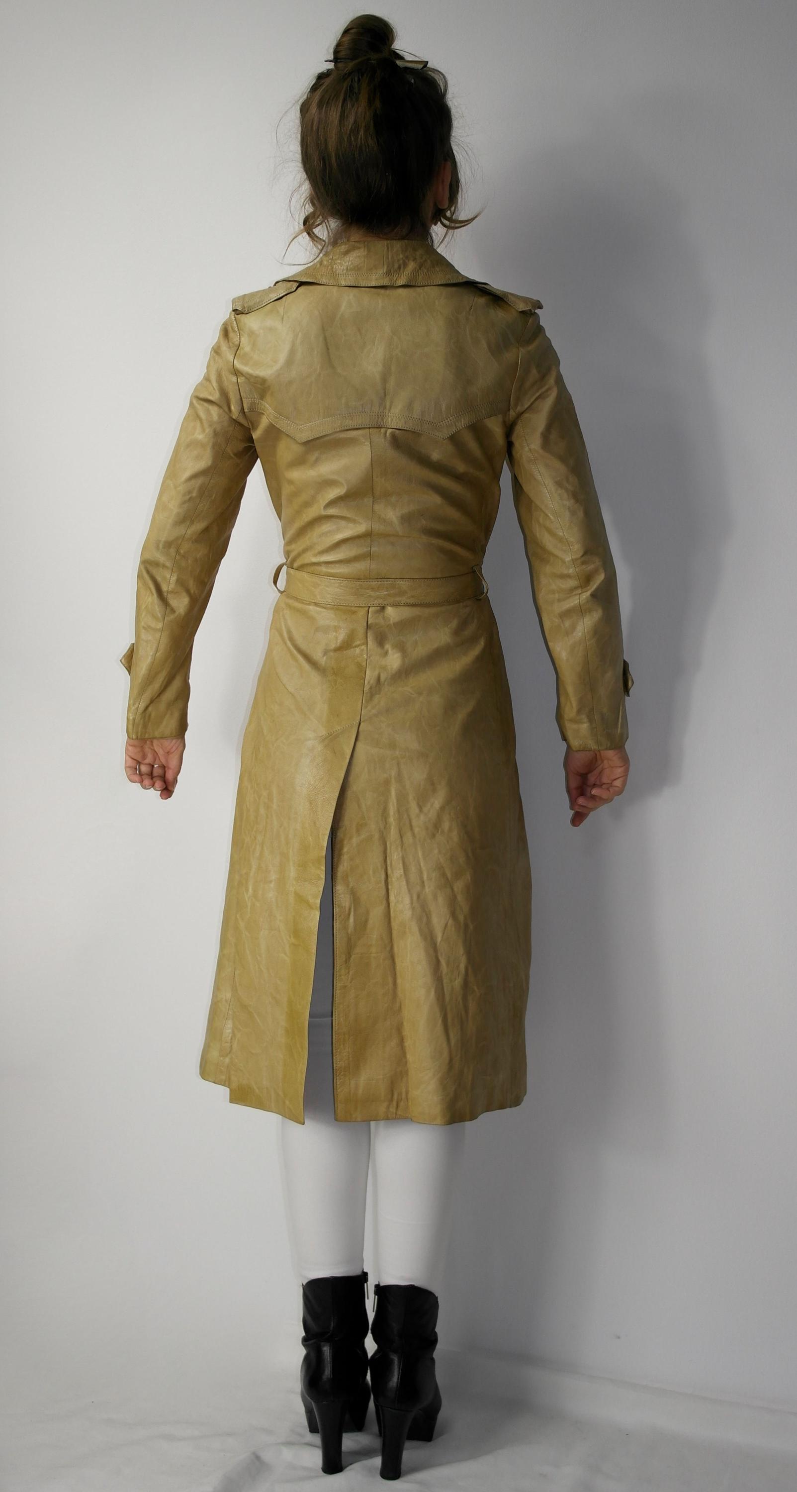 Vintage Leather Trench Coat Long Slim Trenchcoat