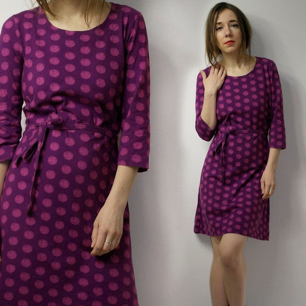 Scandinavian cotton dress with belt / Kerstin Bendelin design dress / Jordnara Sweden purple dress / Small dress