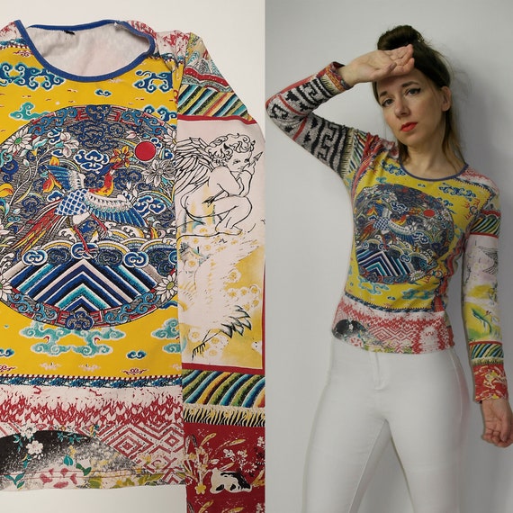Vintage Vivienne Tam Asian Print Top Long Sleeve Patchwork