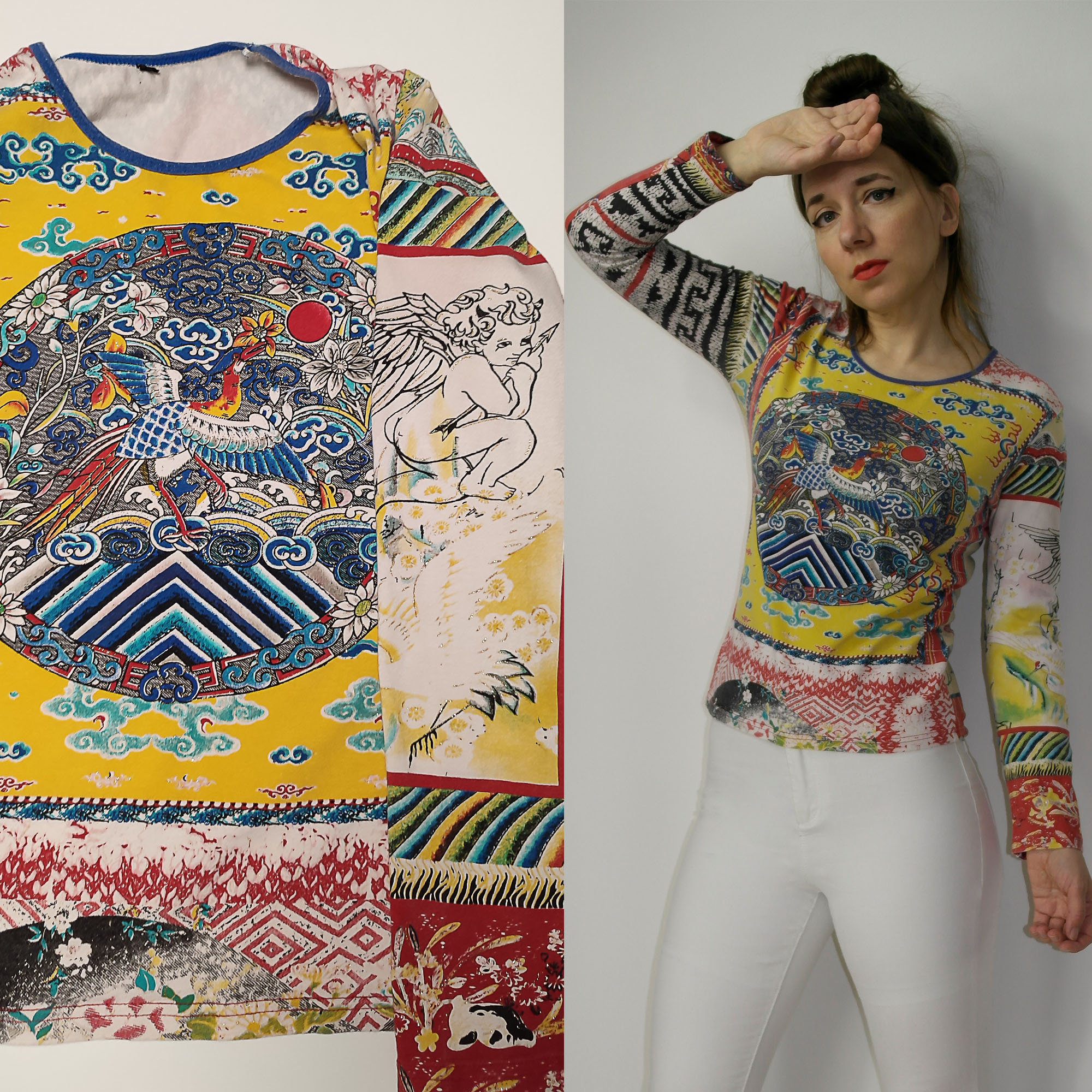 Vintage Vivienne Tam Asian Print Top Long Sleeve Patchwork Vintage Vivienne Tam Asian Print Top Long Sleeve Patchwork