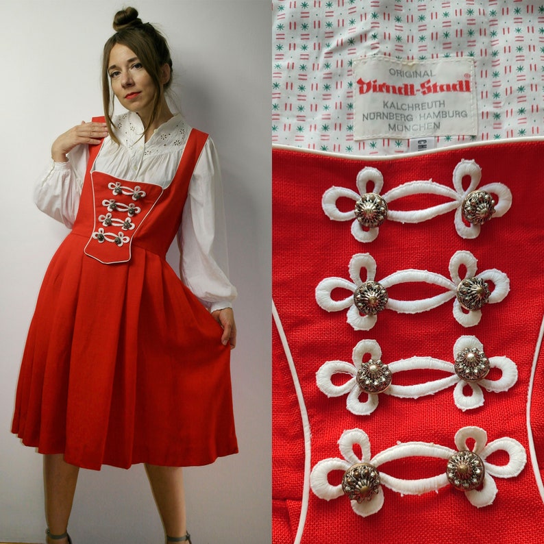 Trachten Dirndl Dress / Vintage Folk German Austrian dress / Dirndl Stadl Red Alpen dress / Octoberfest dress / Large image 1