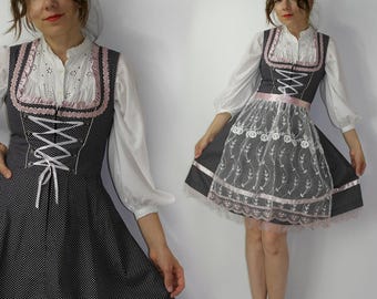 Oktoberfest jurk Dirndl met schort / schort volksjurk / Oostenrijks-Duitse halflange jurk / München bierfestival jurk maat 36