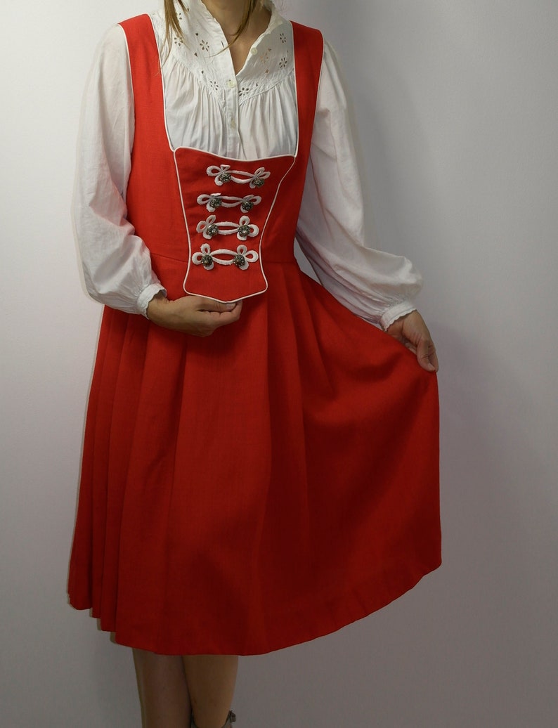 Trachten Dirndl Dress / Vintage Folk German Austrian dress / Dirndl Stadl Red Alpen dress / Octoberfest dress / Large image 3