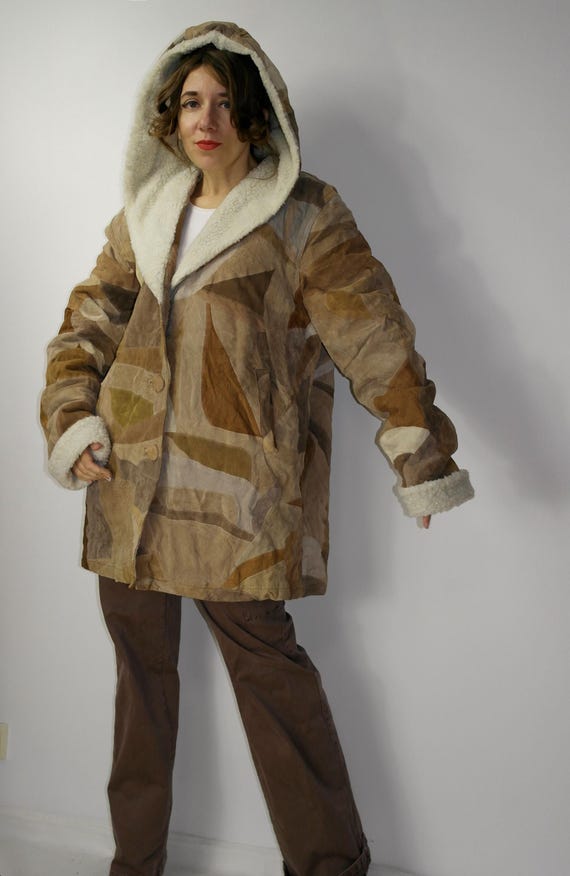 1990's Patchwork Leather Suede jacket  / 90s brow… - image 5