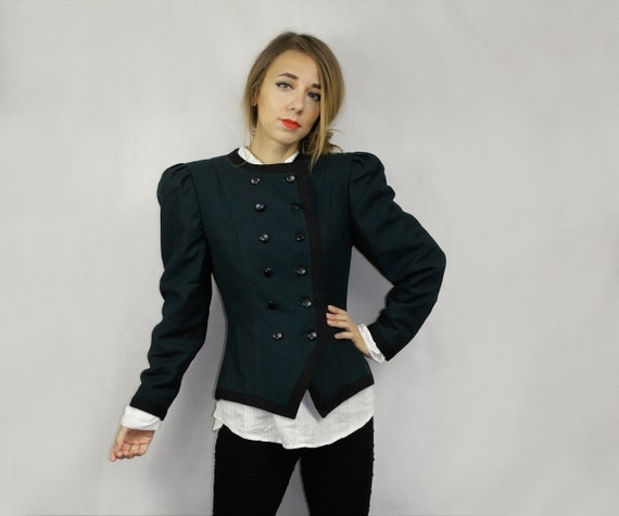 Vintage 90s Women's Blazer, Green, Wool Shoulder