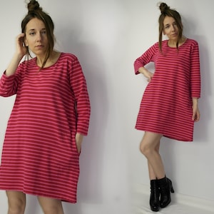 Vintage Marimekko dress with pockets / Marimekko minimalistic cotton dress / Striped dress / Marimekko long shirt / Finland Finnish cozy top