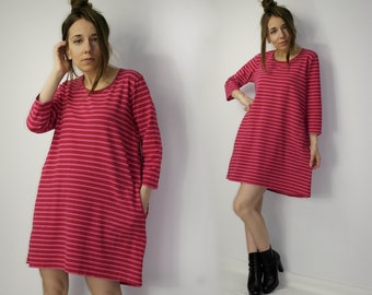 Vintage Marimekko dress with pockets / Marimekko minimalistic cotton dress / Striped dress / Marimekko long shirt / Finland Finnish cozy top
