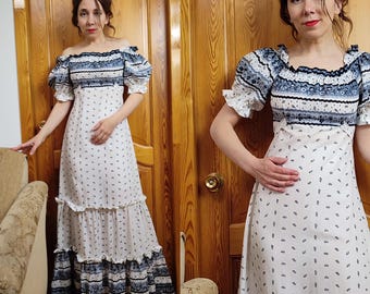 Vintage Heikkila Scandinavian dress - Kaisu Heikkila Cotton Prairie Dress – Made in Finland – Cottagecore Maxi Dress – Romantic Boho Dress