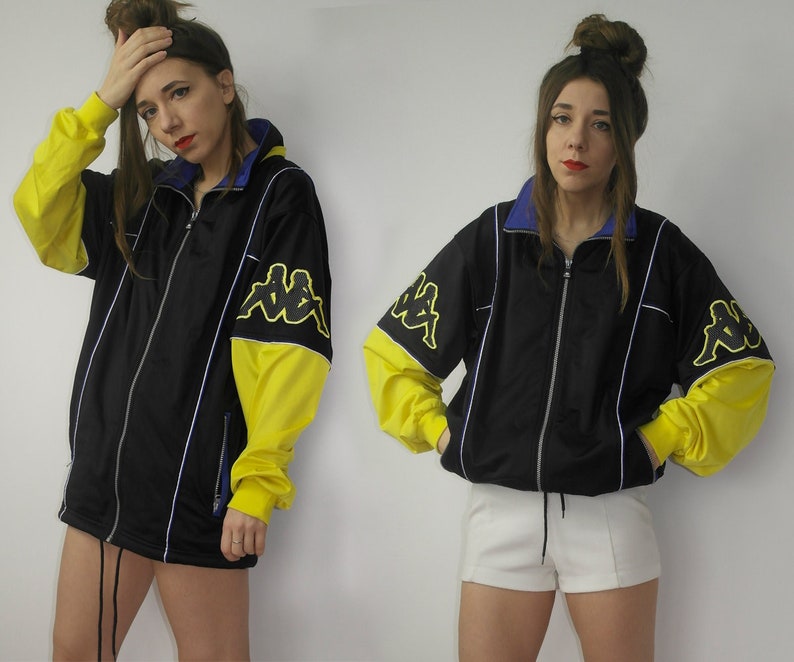 Vintage Kappa tracksuit top Color block Kappa Sport Jacket Black Kappa track top Vintage Activewear 90s sport jacket large