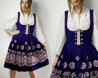 Trachten Dirndl Dress Strasser / Vintage Embroidered Dirndl / Mid length Folk Austrian dress / Alpen outfit /  Octoberfest dress size 42